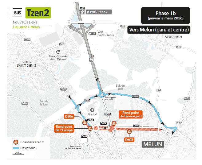 Plan des travaux du Tzen 2 Ã  Melun de janvier Ã  mars 2026